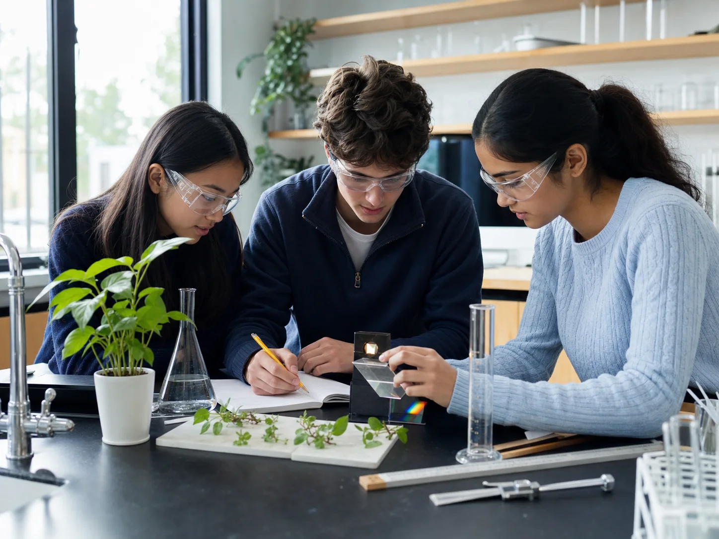 Estudantes realizando uma investigação científica colaborativa