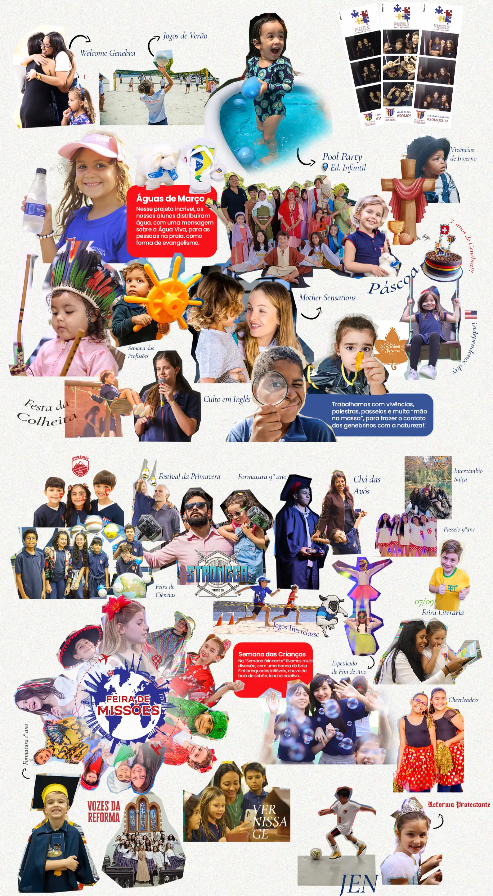 Exemplos de projetos e eventos da Escola Cristã Genebra